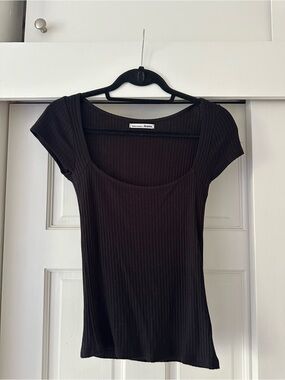 Old Reformation Black Ribbed Square Neck Top